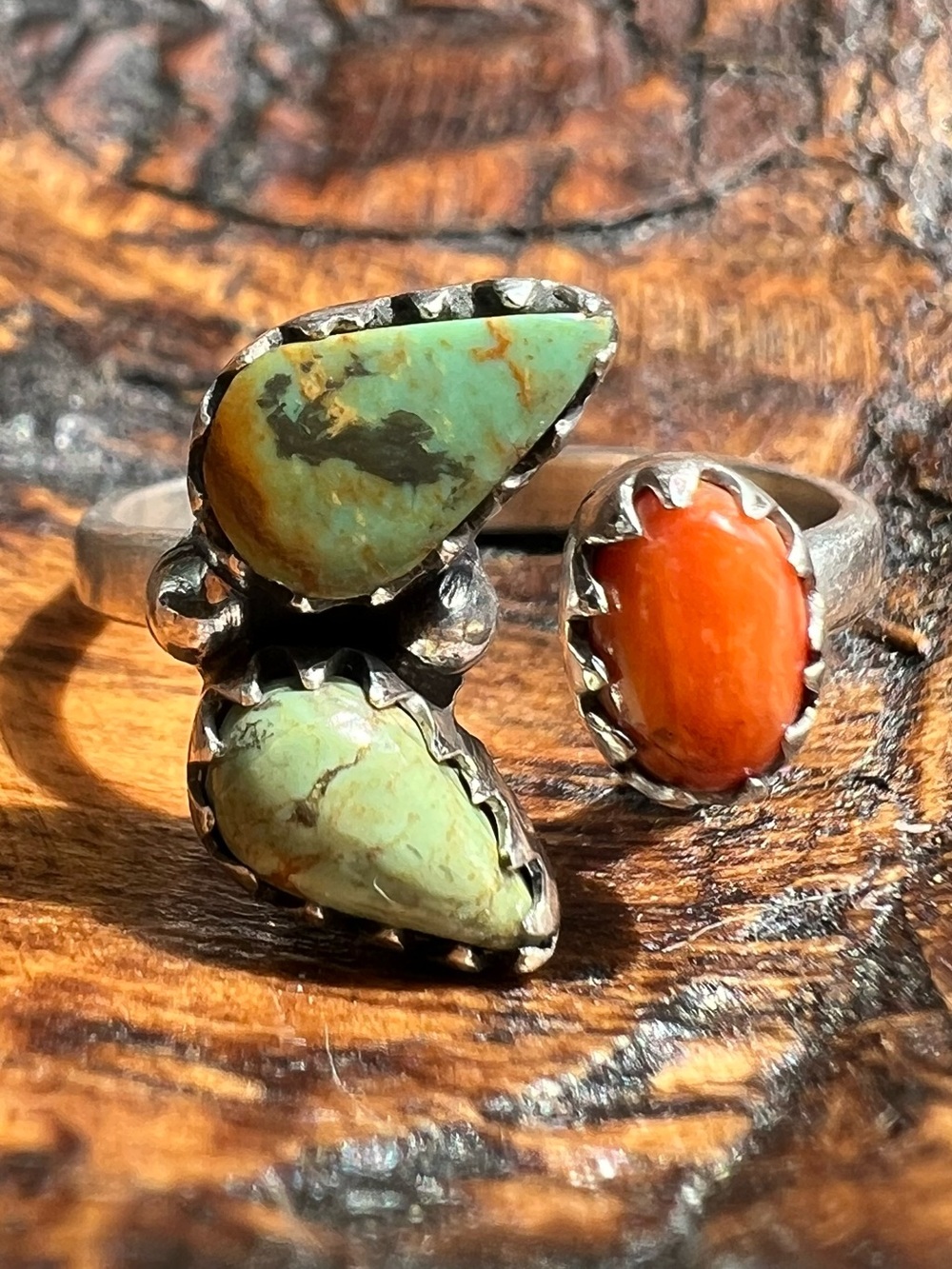 Sterling Silver Kingman Turquoise Spiny Oyster Floating Ring Size 8 Southwest